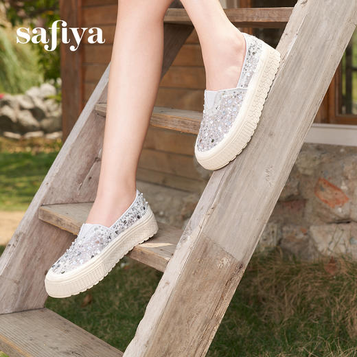 【爆款】Safiya/索菲娅2025春夏百搭懒人编织透气蕾丝亮片渔夫鞋 SFD1112412 商品图10