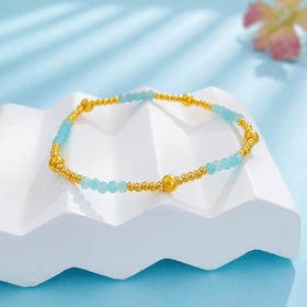 【限时7.5折】【定价黄金】足金 #清新 3D硬金空心转运金珠天河石刻面圆珠间款手串Diy叠戴弹力绳手串（金珠约2-2.4mm）(AK3DSC00045)预售产品下单后不退款不退货不换货不补差价