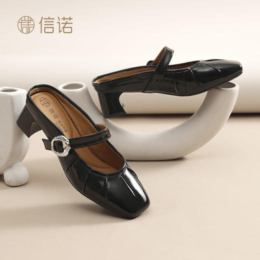 信诺真皮舒适包头半拖鞋女2025夏新款法式轻便一脚蹬玛丽珍凉拖鞋X5C031-70 商品图6