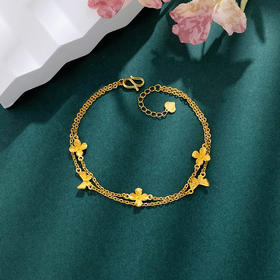 【限时克减150元】足金999.9 #复古风 【精品】实心蝶恋花蝴蝶花园双层链调节手链(AWWSL00295)（预售产品下单后不退款不退货不换货不补差价）