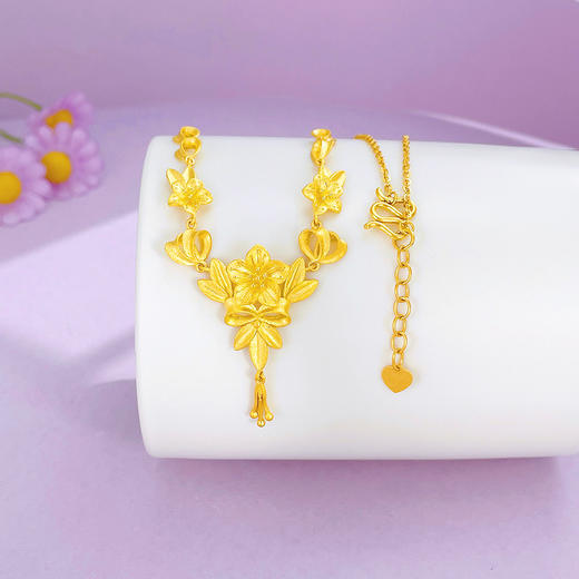 【限时克减150元】足金999.9 #婚庆 【精品】镂空花颜悦色繁花花卉项链今生相守幸福花金叶子花卉调节婚嫁婚庆套链(UWTL00153)（预售产品下单后不退款不退货不换货不补差价） 商品图0