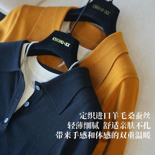 LP精简老钱风POLO翻领短袖含桑蚕丝针织衫 商品图2