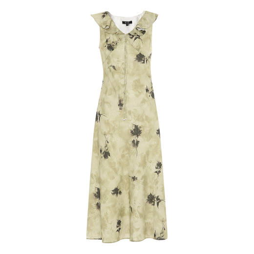 【温柔气质中式印花连衣裙】EITIE爱特爱V领修身荷叶边2025夏新款B2507612 商品图5