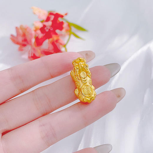 【限时7.5折】【定价黄金】足金 3D硬金空心五福临门福字铜钱图案貔貅手串配件（面宽约24*11.4mm））(AU3DSC00030)（预售产品下单后不退款不退货不换货不补差价） 商品图3