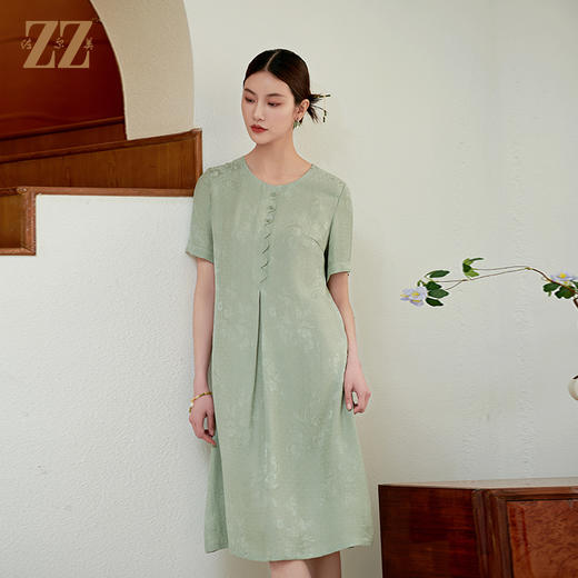 佐尔美夏季新款新中式国风时尚气质桑蚕丝连衣裙女M42LS84 商品图1
