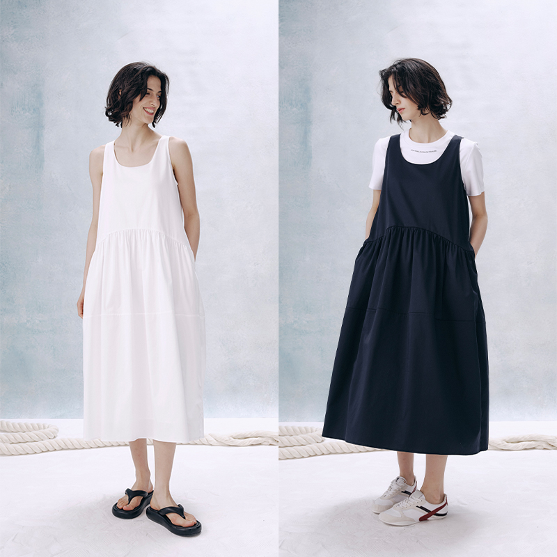 UMILAB【暮雨】100%棉清爽透气懒人穿搭背心无袖长款连衣裙D778W