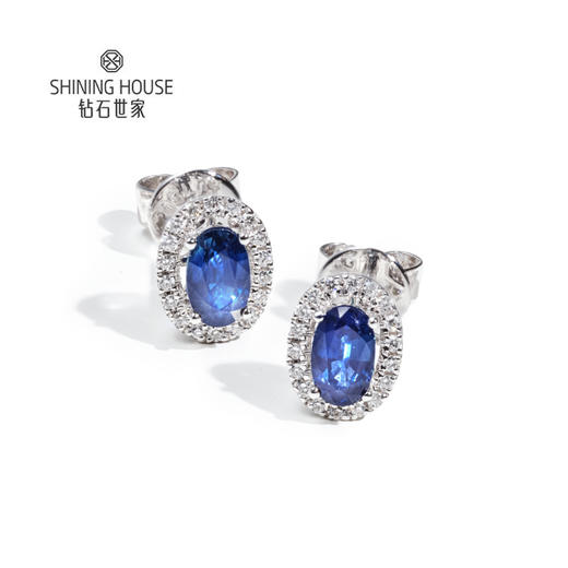 【蓝宝石耳饰】钻石世家 18K金蓝宝石耳饰耳环耳钉 每一颗宝石都是大自然的宝物 深邃浓郁的幽兰光芒 丝绒静谧的高雅之美 商品图0