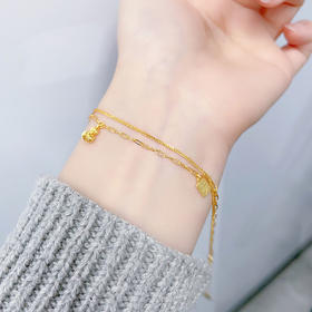 【限时克减150元】足金999 #CNC #葫芦 （足金999字印）5G黄金CNC猫眼葫芦平安小金条吊饰调节双层手链(AV5GSL00036)（预售产品下单后不退款不退货不换货不补差价）