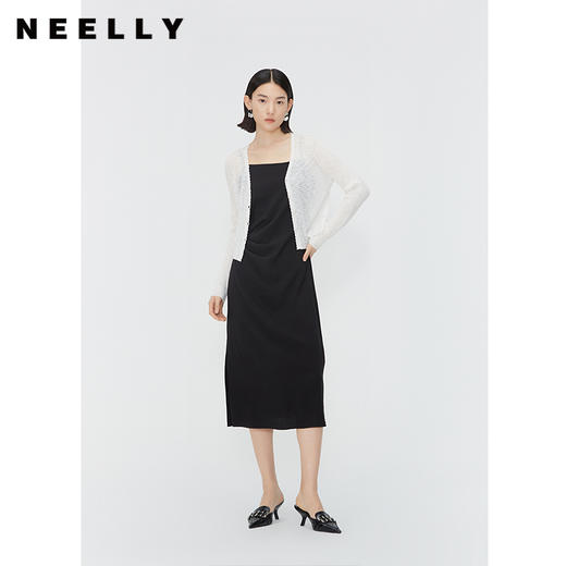NEELLY纳俪商场同款夏新款微透薄款长袖罩衫女V领百搭气质短衬衫N25044A04591 商品图0