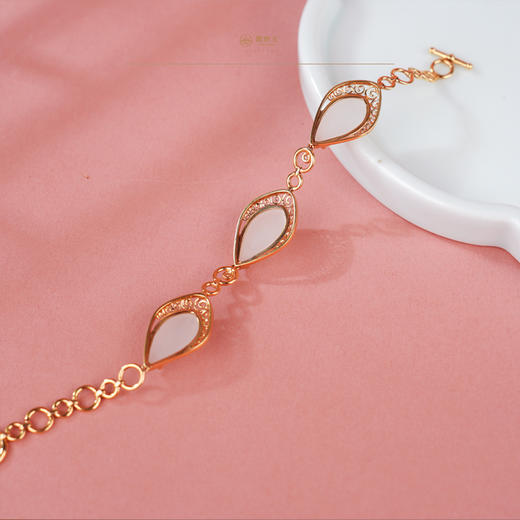 新疆国玉盟世玉【金韵衔玉】羊脂白玉金镶手链【带证书·顺丰物流】 商品图1