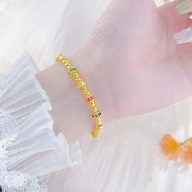 【限时克减150元】足金 #低温珐琅 无氰5D空信六字真言转运珠间金珠弹力绳成品手串（珠约4mm）(AK5DSC00017)预售产品下单后不退款不退货不换货不补差价