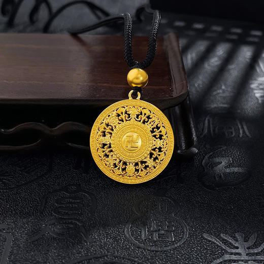 【限时克减150元】足金999 古法镂空福字八方祥瑞八宝罗盘挂绳吊坠（含珠子）(YGFDZ00106-3)(预售产品下单后不退款不退货不换货不补差价 商品图1