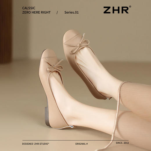 ZHR则则真皮蝴蝶结单鞋2025新款气质百搭软底一脚蹬豆豆鞋ins女鞋 商品图5