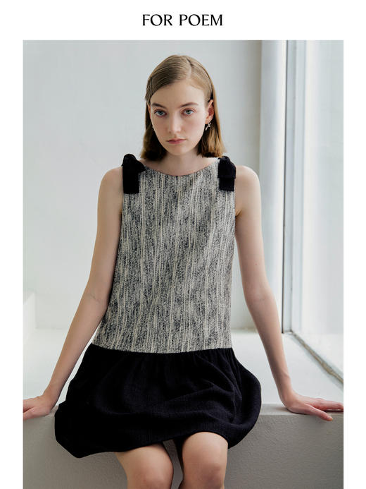 ForPoem 现货 25/SS原创设计前后两穿拼色蝴蝶结小香风连衣裙 商品图4