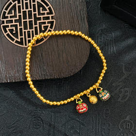 【限时7.5折】【定价黄金】足金 #低温珐琅 【精品】无氰5D空心金珠招财纳财合家欢一家人吞金兽吊饰弹力绳手串（珠约2.8-3.2m）(AK5DSC00020)（预售产品下单后不退款不退货不换货不补差