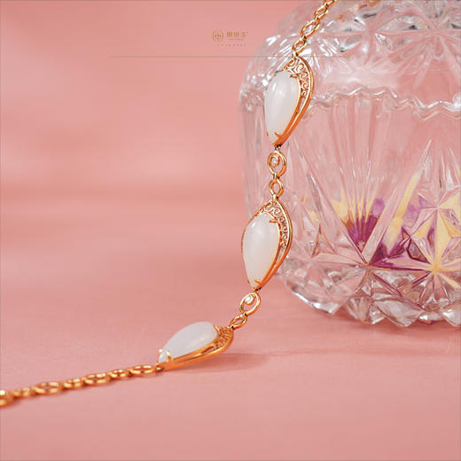 新疆国玉盟世玉【金韵衔玉】羊脂白玉金镶手链【带证书·顺丰物流】 商品图3