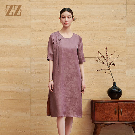 佐尔美夏季新款新中式国风时尚气质桑蚕丝连衣裙女M42LS56 商品图0