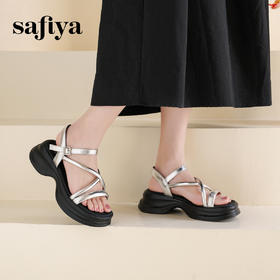 Safiya/索菲娅2025甜酷奶芙·轻便增高百搭露趾厚底松糕罗马凉鞋SFD2115407