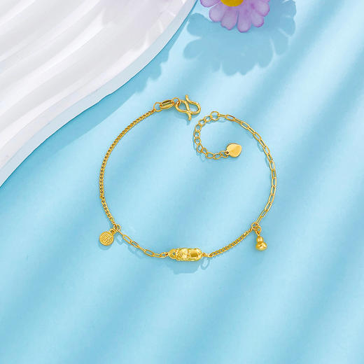 【限时克减150元】足金999 #招财纳福 5G黄金空心AB链福字葫芦吊饰铜钱造型咬钱貔貅调节手链(AG5GSL00210)（预售产品下单后不退款不退货不换货不补差价） 商品图0