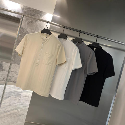 棉麻混纺！2025净色轻薄透气文艺休闲亨利领短袖衬衫上衣男 商品图1