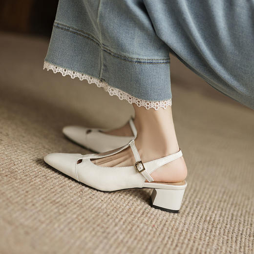 阿么手工女鞋2025新款真皮女士百搭宴会鞋子夏季法式粗跟凉鞋4CM 商品图3