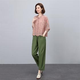 HRNJL2607美衣重工刺绣双支苎麻衬衫女气质绣花衬衣春款长袖单排扣上衣蕾丝