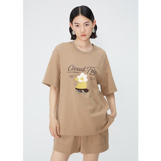 NEELLY纳俪商场同款夏季新款休闲印花T恤女松紧腰阔腿短裤套装N25044Z04573 商品图1