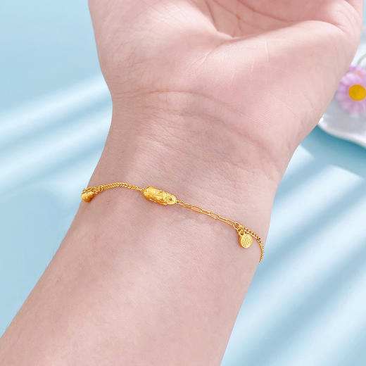 【限时克减150元】足金999 #招财纳福 5G黄金空心AB链福字葫芦吊饰铜钱造型咬钱貔貅调节手链(AG5GSL00210)（预售产品下单后不退款不退货不换货不补差价） 商品图2