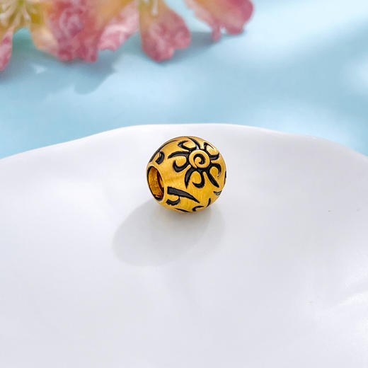 【限时7.5折】【定价黄金】足金 #电黑金 3D硬金电黑金太阳纹转运珠手串配件Diy手串配件(V3DSC00451)（预售产品下单后不退款不退货不换货不补差 商品图0