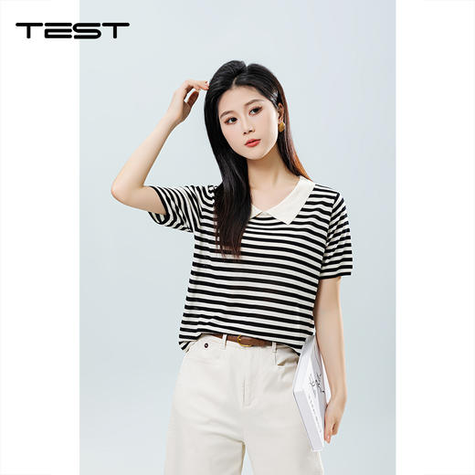 夏上新时尚条纹海军领气质宽松针织衫1252049 商品图3