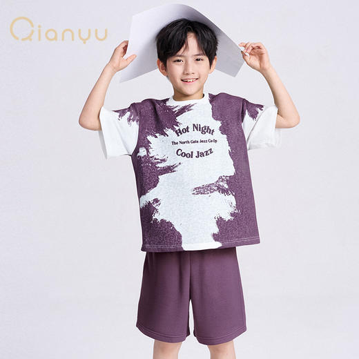 笛莎千与2025夏新款晕染泼墨男童短袖短裤套装 商品图0