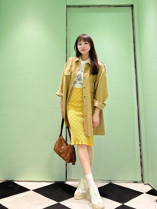 普拉达25Ss春夏新款菱格褶皱钩针修身长半裙（UY*DQL） 商品图9