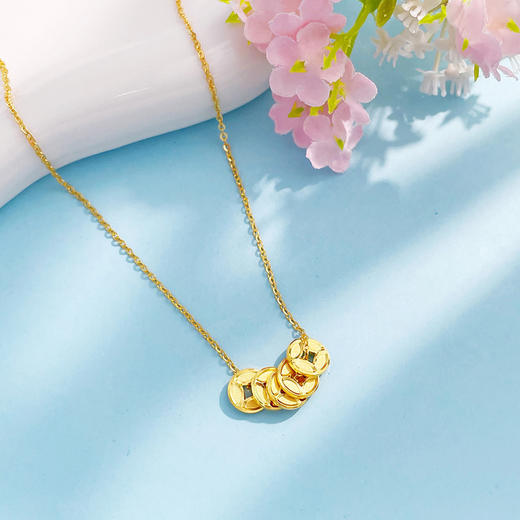 【限时克减150元】足金999.9 #招财进宝 【精品】镂空方孔金币仿五帝币铜钱造型调节套链(AWWTL00220)（预售产品下单后不退款不退货不换货不补差价 商品图2