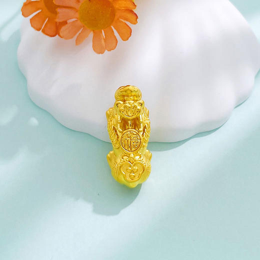 【限时7.5折】【定价黄金】足金 #招财纳福  3D硬金空心吉祥如意福字铜钱图案貔貅Diy手串配件(面宽约27.2*12.6mm)(AU3DSC00032-2)（预售产品下单后不退款不退货不换货不补差 商品图1