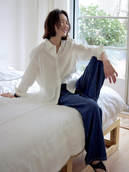 Even Vintage|亚麻混纺 简约宽松基础衬衫清爽感马甲白色长裤套装 商品图4