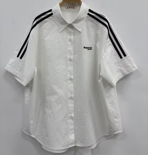 MZ双肩拼织带胸前小标短袖衬衫（白）夏季952010020321 商品图4