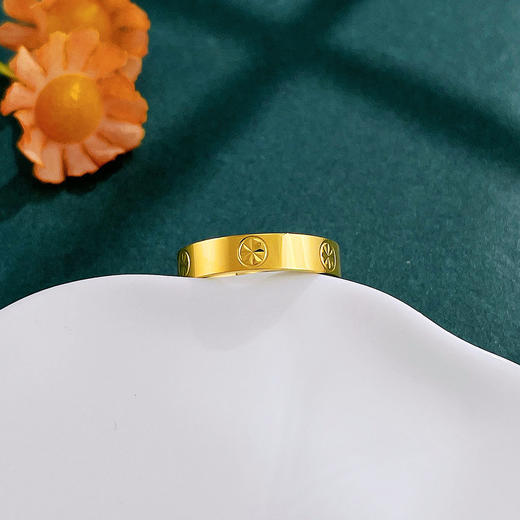 【限时克减150元】足金999.9 #固口戒指 【精品】实心镜面金米字车花戒指圈戒（面宽约4.1-4.5mm）(AIJZ00147)预售产品下单后不退款不退货不换货不补差价 商品图2
