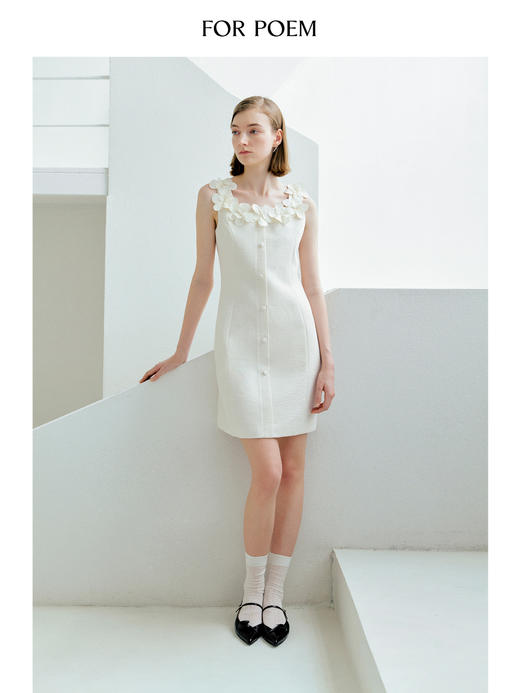 ForPoem 现货 25/SS原创设计收腰显瘦重工立体花无袖连衣裙 商品图2