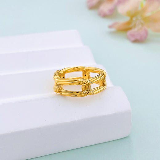 【限时克减150元】足金 无氰5D硬金固口戒指镂空绕线环环相扣链条圈戒(AU5DJZ00026)（预售产品下单后不退款不退货不换货不补差 商品图1