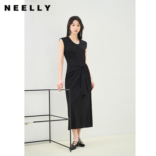 NEELLY纳俪商场同款夏季新款法式优雅收腰连衣裙女套头开叉长裙N25044Y04587 商品图0