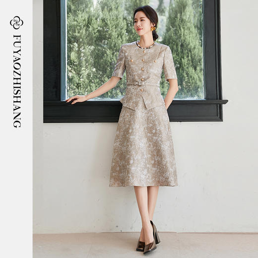 FUYAO扶摇 重工浮雕感时尚套装女夏季古典风奢华西装半身裙两件套 商品图3