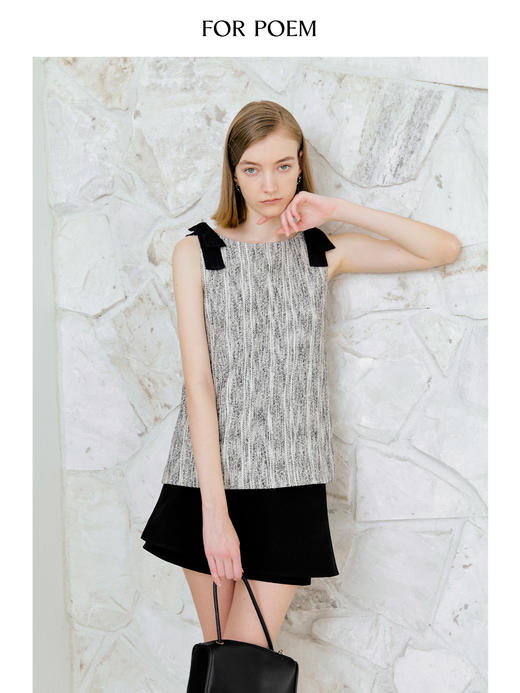 ForPoem 现货 25/SS原创设计前后两穿拼色蝴蝶结小香风无袖背心上衣 商品图3