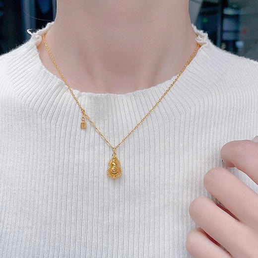 【限时克减128元】足金999.9 #非凡福佑 #招财纳福 #时来运转 空心福佑葫芦项链福牌吊饰AB链福禄双至可转花丝招财葫芦调节套链(AEWTL00153) 商品图2