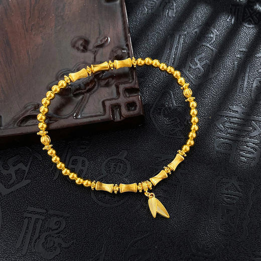 【限时克减150元】足金999 #平安  古法空心国潮传承节节高升冰丝金丝绒竹节手串平安雅竹弹力绳手串(AUQGFSC00080)预售产品下单后不退款不退货不换货不补差价 商品图1