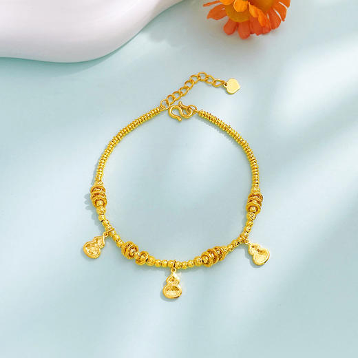 【限时克减128元】足金999 #非凡福佑 #小红书 #葫芦 碎闪金实心福禄连连鱼鳞葫芦流苏蹦迪珠间款金圈跑环福佑金福禄连连调节手链(AEQSL00009) 商品图1