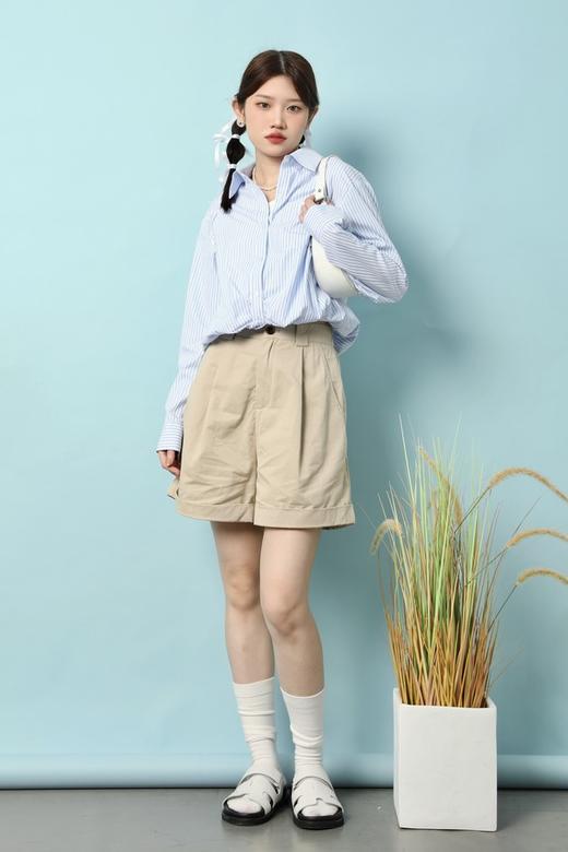 LNNNS ins风条纹衬衫拼接背心假两件上衣 18092 商品图2