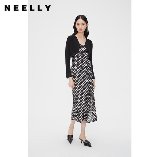 NEELLY纳俪商场同款夏新款高腰无扣小披肩女法式纯色针织外搭开衫N25044A04570 商品图0