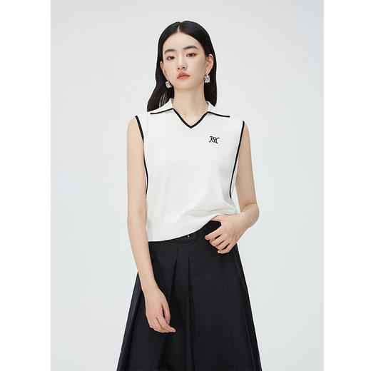 NEELLY纳俪商场同款夏新款翻领无袖背心T恤女小众撞色设计感上衣N25044A14437 商品图2