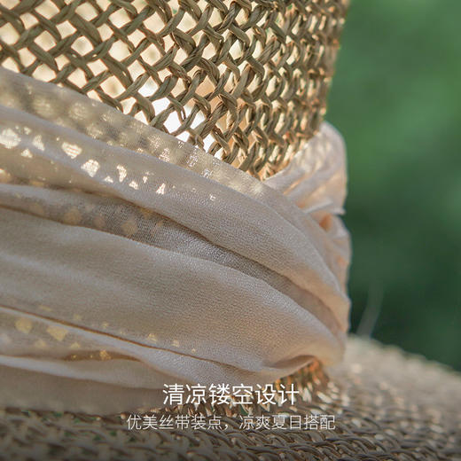 疯帽子 25年新天然咸水草镂空草编帽复古平顶礼帽女夏季度假草帽 商品图4