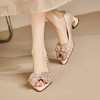 【预售5天】鱼嘴女鞋夏季新款镂空时尚水钻单鞋香槟色性感粗跟高跟鞋SY&2351 商品缩略图3